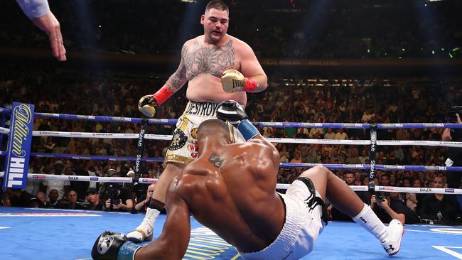 Andy Ruiz Jr leaves Anthony Joshua on the mat. Photo: Al Bello/Getty Images