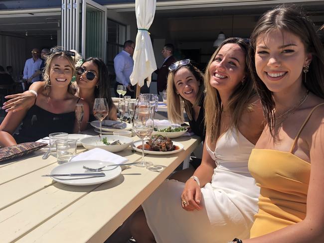 The Wharf Bar is already a popular destination. (Left to right) Paris Lowe, Collaroy, Tiffany Udana, Dee Why, Lauren Rizzo, Avalon, Tash Corr, Dee Why and Paris Wilson, Manly. Picture: Jim O'Rourke