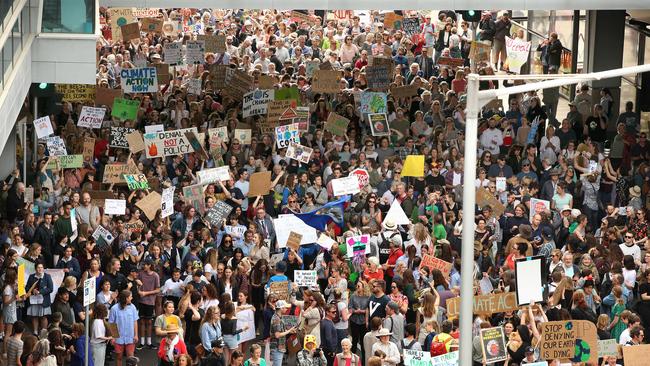 Climate change protesters march through the streets of Geelong. Picture: Alison Wynd