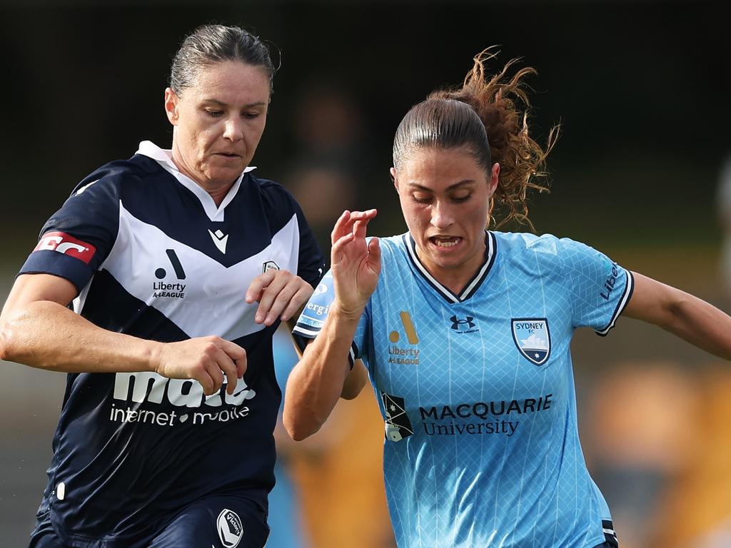 Margaux Chauvet (right) joined Sydney FC this season after two seasons with Western Sydney Wanderers and a stint in Iceland. Picture: Getty Images