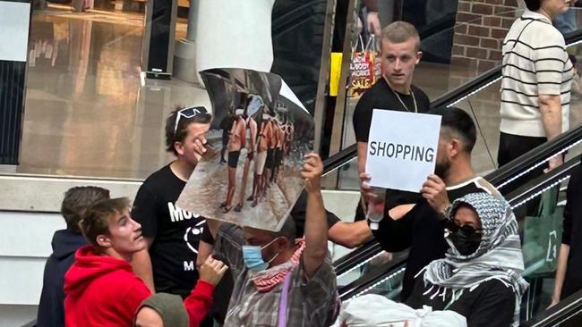 Pro-Palestinian protesters have gatecrashed Chadstone shopping centre's busiest day of the year. Picture: Twitter