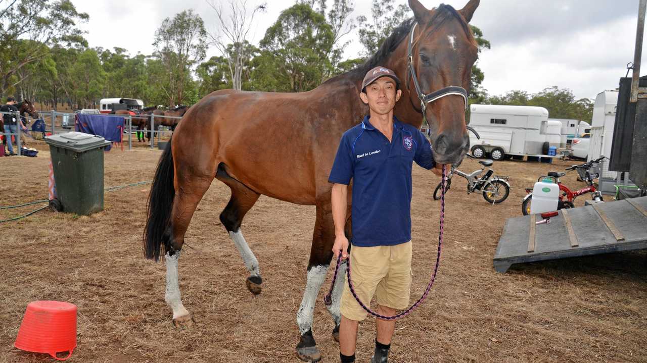 Japanese rider Daiki Chujo and Harrier Hill Falconess after a second place in one star at the DRB Floats Warwick International on a wet weekend at Morgan Park. Picture: Gerard Walsh