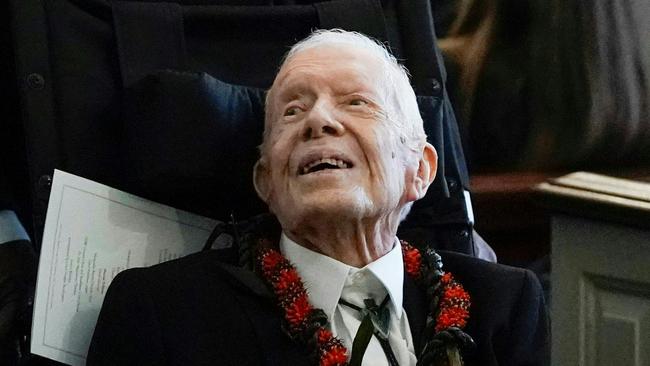 Jimmy Carter departs after the funeral service for wife Rosalynn at Maranatha Baptist Church, in Plains, Georgia, last November. Picture: AFP