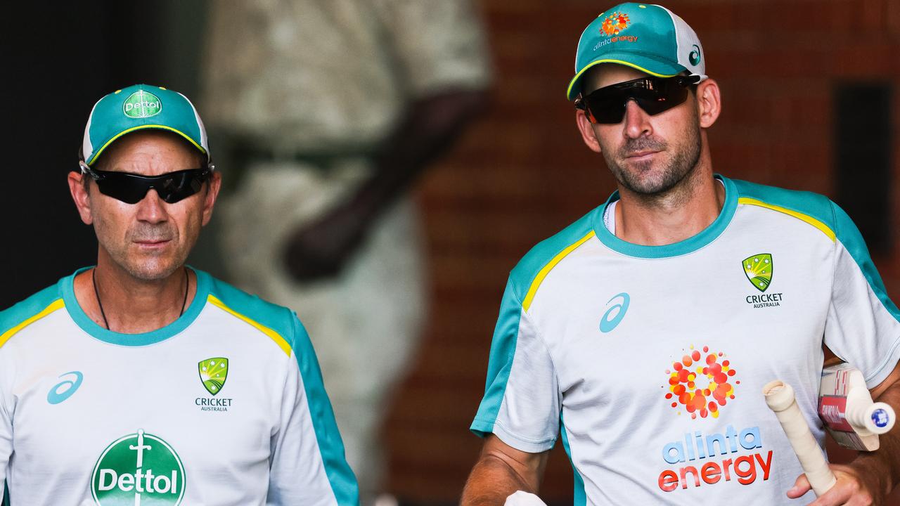 Australian coach Justin Langer and opener Joe Burns.