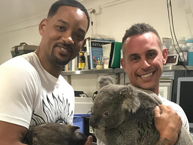 Actor Will Smith visits Featherdale Wildlife Park earlier this year. He is pictured with zookeeper Chad Staples.