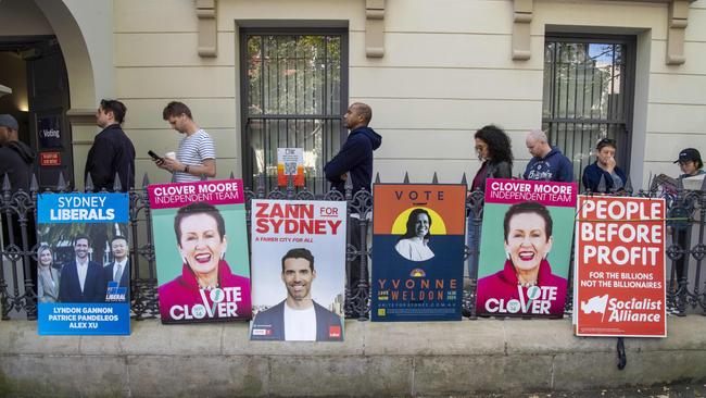 The polling booth in Redfern Town Hall in the City of Sydney on Saturday. Picture: NewsWire / Simon Bullard