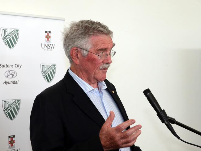 Bob Dwyer  gives a speech at Coogee Beach Club, Coogee on Friday 6 April, 2018. Randwick Rugby Club Season Launch. (AAP Image/CRAIG WILSON)