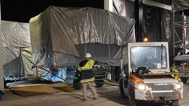 Moving the Vickers Vimy plane to a new museum at Adelaide Airport. Pictures: Royal Australian Air Force