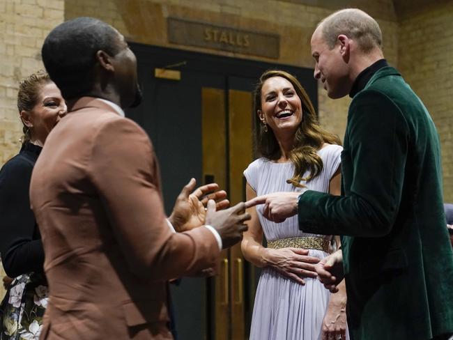 Prince William and Kate share a joke with British actor David Oyelowo. Picture: Getty Images