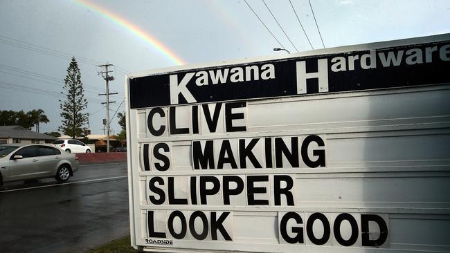 A roadside sign on the Sunshine Coast referencing former MP Peter Slipper. Picture: Glenn Barnes