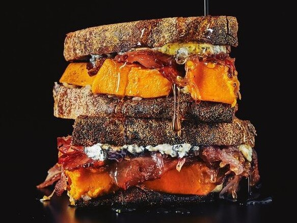 Pumpkin in a toasted sandwich.