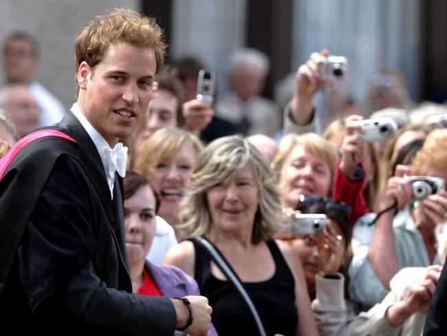 Prince William talks to the public after attending his university graduation ceremony. Picture: AP