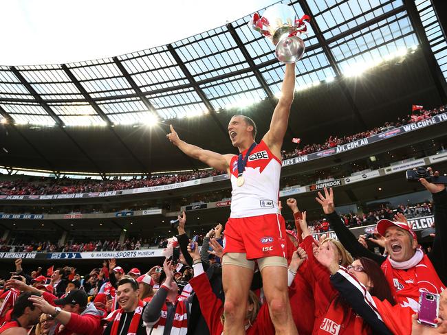 Ted Richards celebrates winning the 2012 Grand Final. Picture. Phil Hillyard