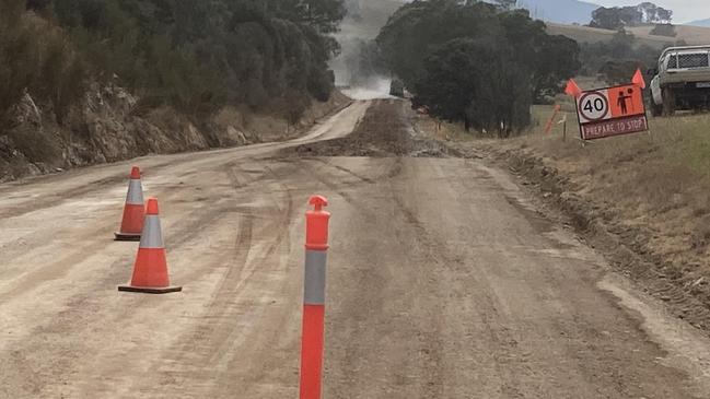 A horror stretch of the Great Alpine Road north of Ensay is being repaired. Picture: Supplied