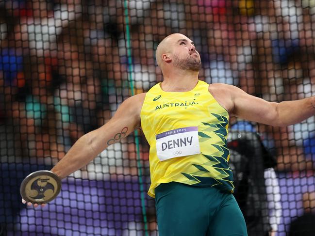 PARIS, FRANCE - AUGUST 07: Matthew Denny of Team Australia competes Men's Discus Throw Final on day twelve of the Olympic Games Paris 2024 at Stade de France on August 07, 2024 in Paris, France. (Photo by Christian Petersen/Getty Images)