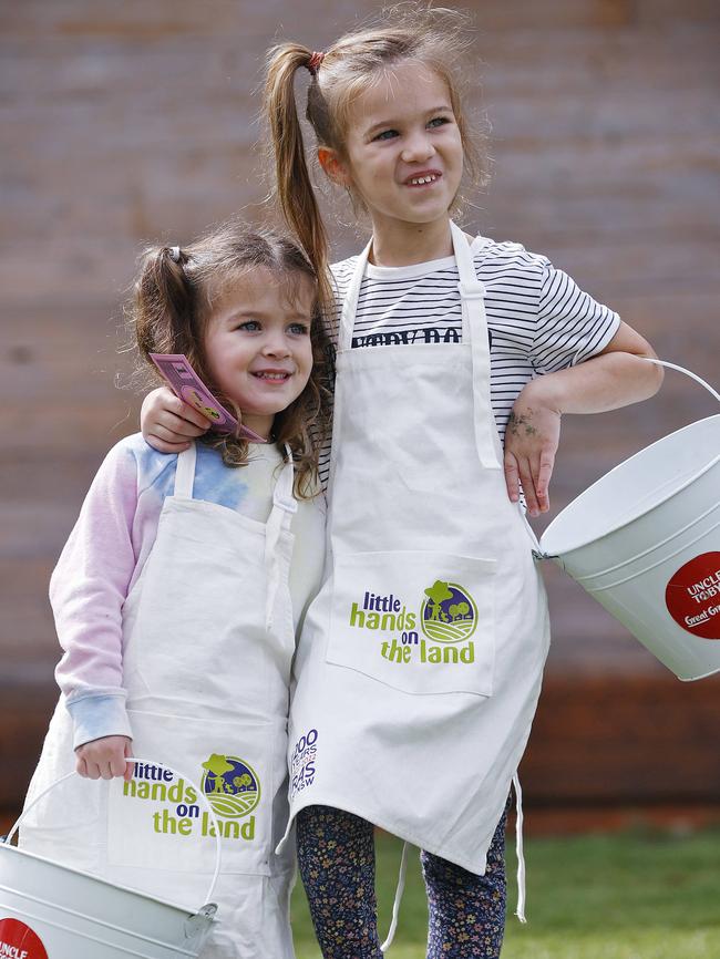 Sisters Luna and Millie Elali in the Little Hands on the Land exhibit.. Picture: Sam Ruttyn