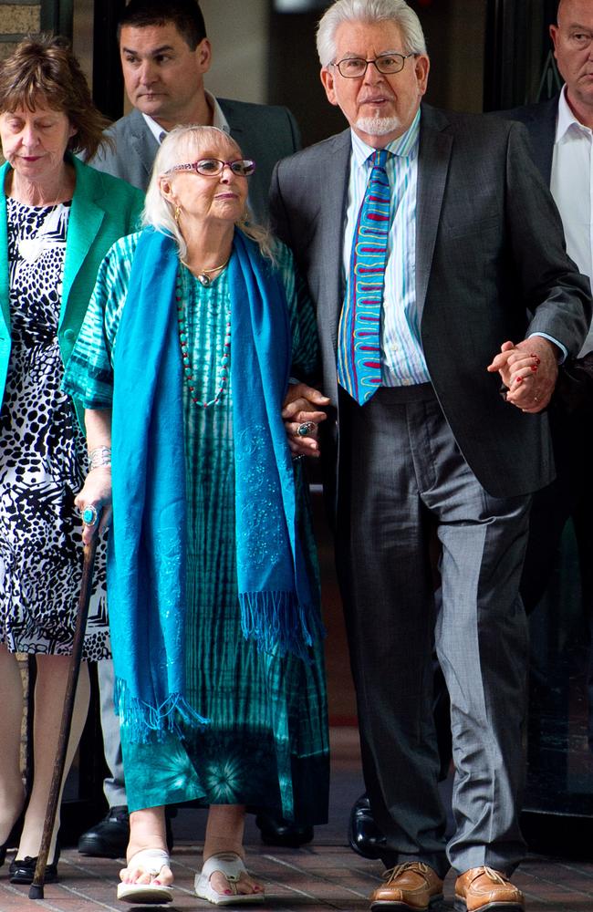 Rolf Harris, pictured here with his wife Alwen Hughes, will attend his own trial by video-link. Picture: Ben A. Pruchnie/Getty Images