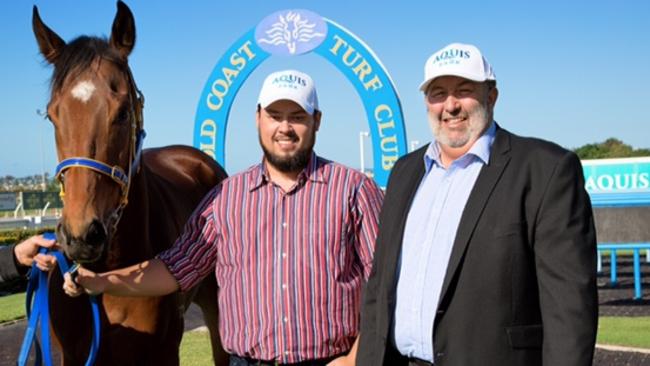 Aquis Australia CEO Justin Fung (left) and Gold Coast Turf Club CEO Steve Lines. Photo: Jade Polley