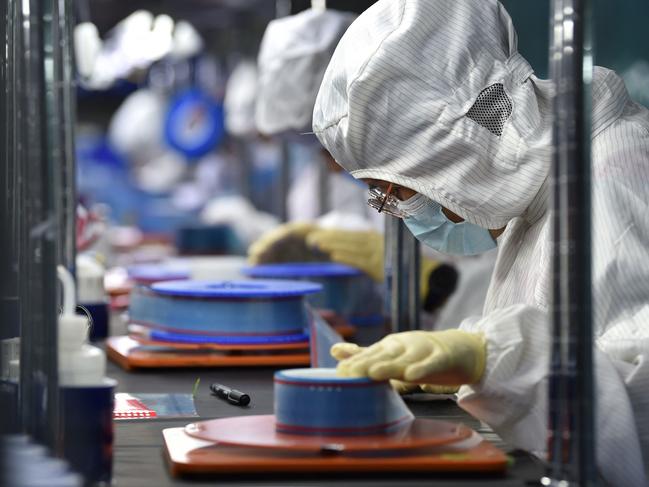 Chinese factory activity contracted in September for the first time since the height of its initial coronavirus outbreak in February 2020, official data showed. Picture: AFP