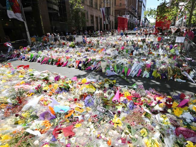 The sea of flowers left by Sydneysiders at Martin Place in the week after the Lindt Cafe siege.