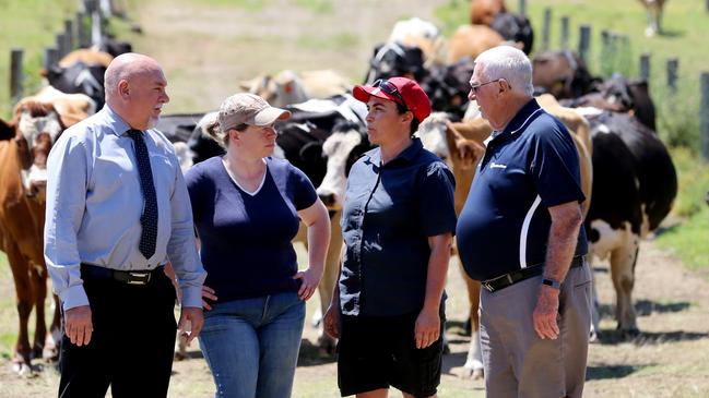 Farmers Carissa Wolfe and Karyn Cassar with North Haven RSL secretary manager Peter Negus (left) and North Haven RSL director Peter Nieass. Picture: Nathan Edwards