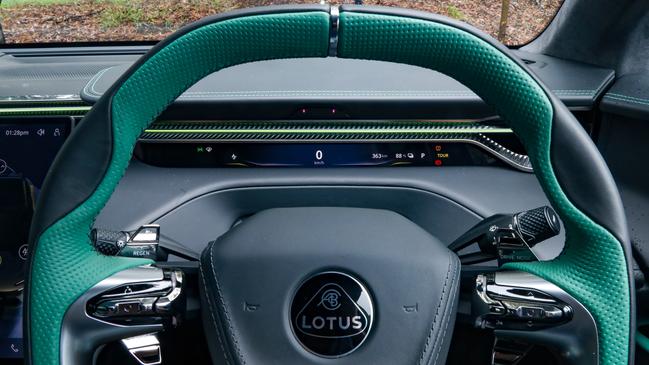 A slim driver’s display sets the Lotus apart.