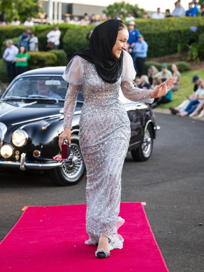 Mahdieh Ghavamjoo arrives at Harristown State High School formal at Highfields Cultural Centre, Friday, November 18, 2022. Picture: Kevin Farmer