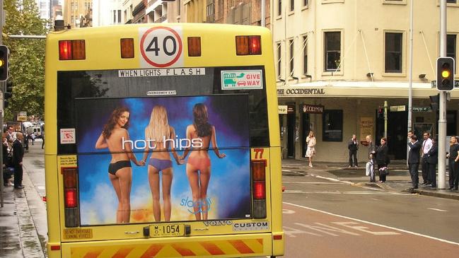 An advertisement showing semi-naked women on back of Sydney bus in 2005. Picture: supplied