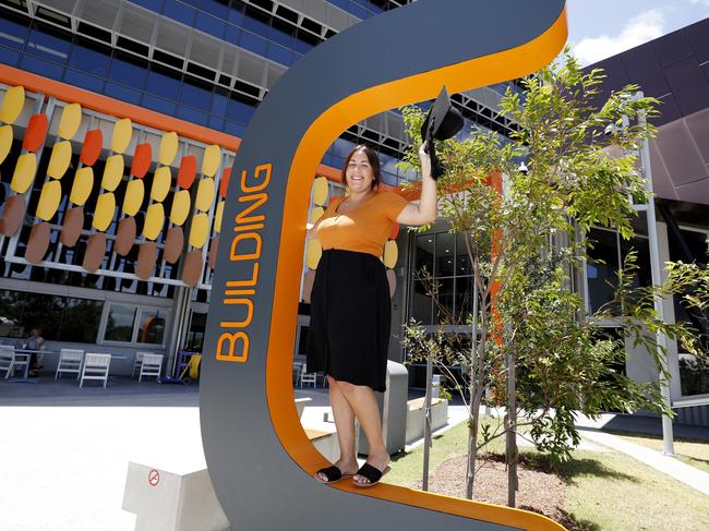 Southern Cross Uni indigenous midwife student Taneeka Hyatt at Building C at Southern Cross Uni Gold Coast campus. The building is being formally opened today. Photo: Tim Marsden