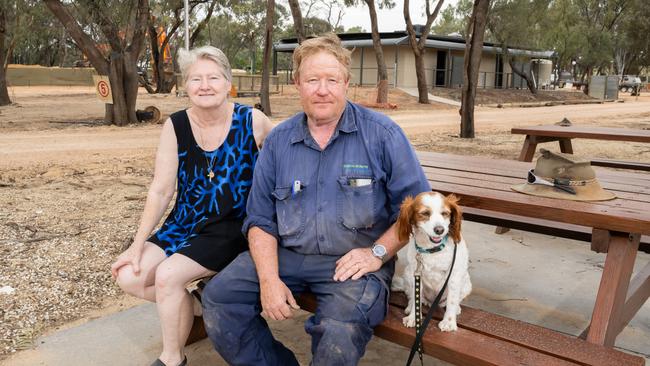 Kingston On Murray Caravan Park owners Barbara and Geoff Calvert with their dog Arya. Picture: Morgan Sette