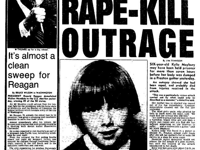 Front pages following the kidnap and murder of Kylie Maybury on Melbourne Cup day, 1984.