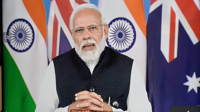 Indian Prime Minister Narendra Modi during his meeting with Scott Morrison on Monday. Picture: Adam Taylor