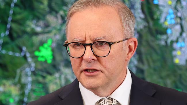 GOLD COAST, AUSTRALIA - JANUARY 09: Prime Minister Anthony Albanese speaks during a media conference at the Gold Coast Emergency Management Centre on January 09, 2024 in Gold Coast, Australia. The Queensland and Federal governments have announced additional disaster assistance funding for people impacted by storms in South-East Queensland. (Photo by Chris Hyde/Getty Images)