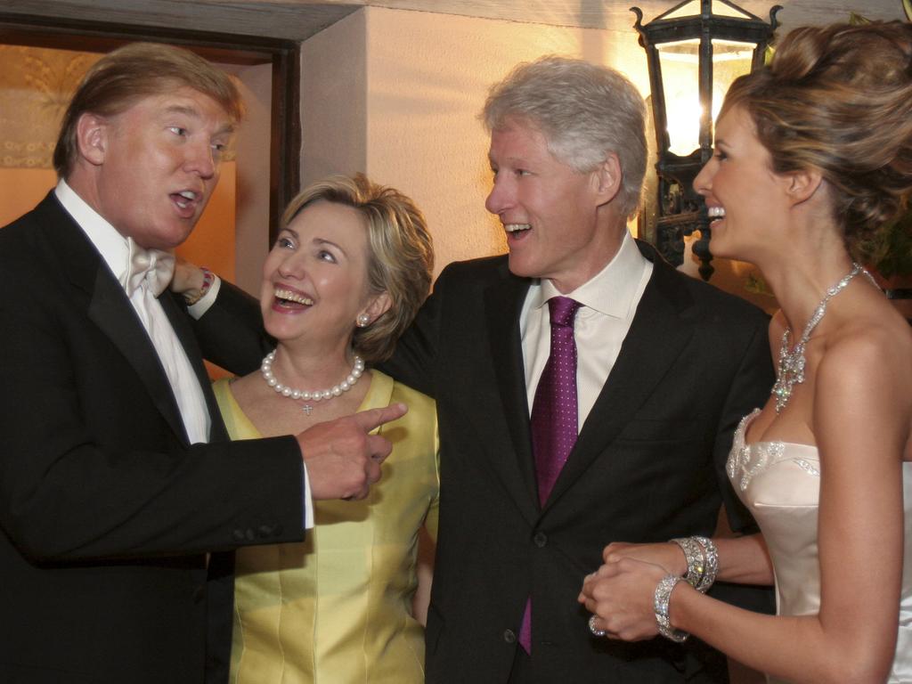 Newlyweds Donald Trump and current wife Melania Trump with Hillary and Bill Clinton at their wedding reception in Palm Beach, Florida, on January 22, 2005. Picture: Maring Photography/Getty Images/Contour by Getty Images