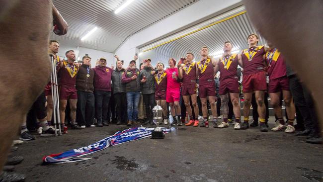 SFNL Division 2 football grand final: Murrumbeena v East Malvern at Ben Kavanagh Reserve. Murrumbeena players celebrate their premiership victory. Picture: Valeriu Campan