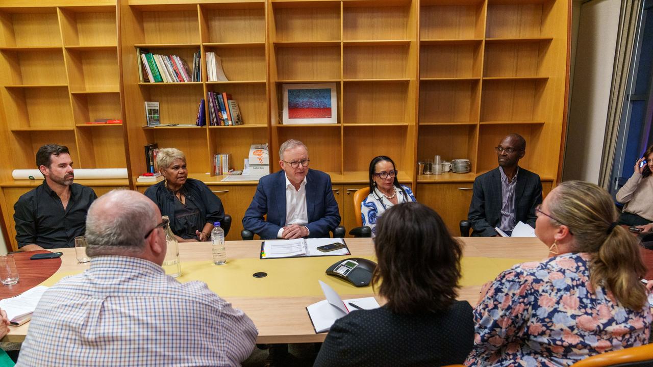 Former NT Deputy Chief Minister Chansey Paech, Lingiari MP Marion Scrymgour, Prime Minister Anthony Albanese, and Minister for Indigenous Australians Linda Burney meet with stakeholders in Alice Springs. Picture: Supplied.