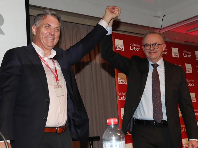 Deputy Prime Minister Richard Marles (L) and Prime Minister Anthony Albanese (R) played major roles in negotiating the deal to have PNG brought into the NRL. Picture: David Crosling