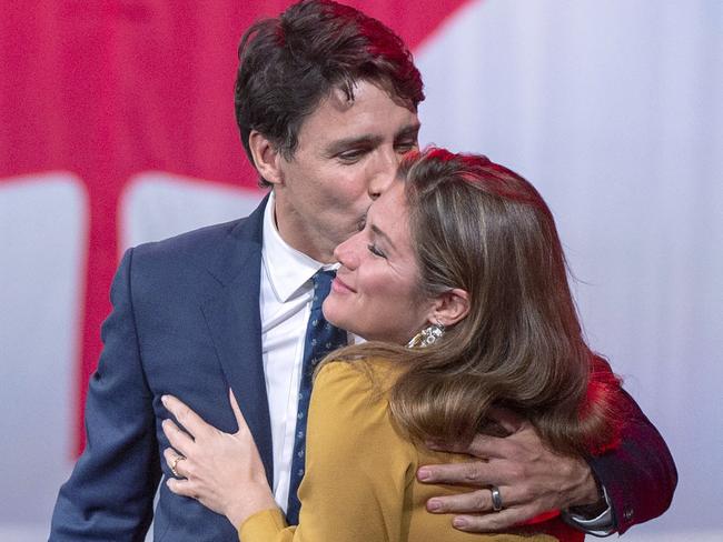 Canadian Prime Minister Justin Trudeau with his wife, Sophie Gregoire Trudeau, after winning last year’s election. Picture: AP