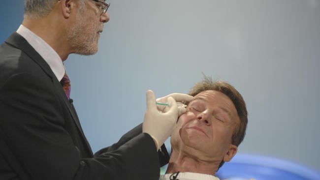 Sam Newman receives Botox injections on The Footy Show in 2007. Picture: Channel 9