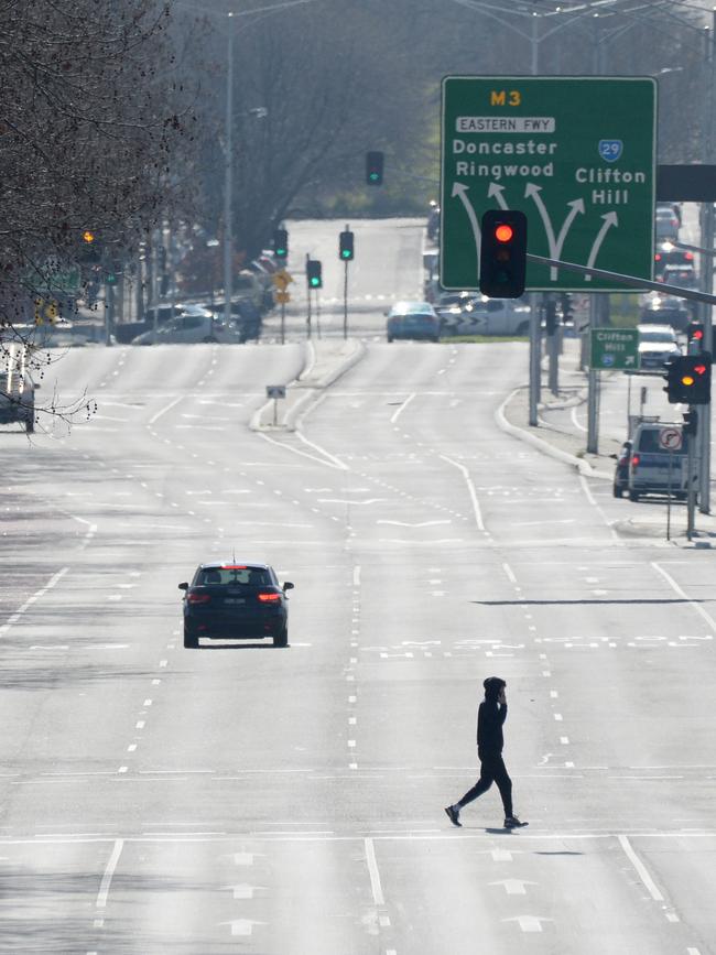 A very quiet Hoddle Street in Collingwood. Picture: Andrew Henshaw