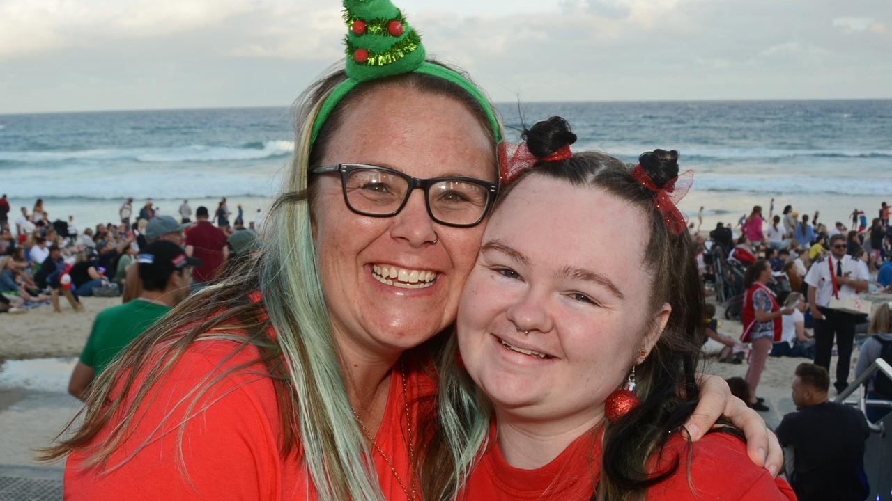 Rebecca Hayes and Tanisha Carr at Carols on the Beach, Surfers Paradise. Pic: Regina King