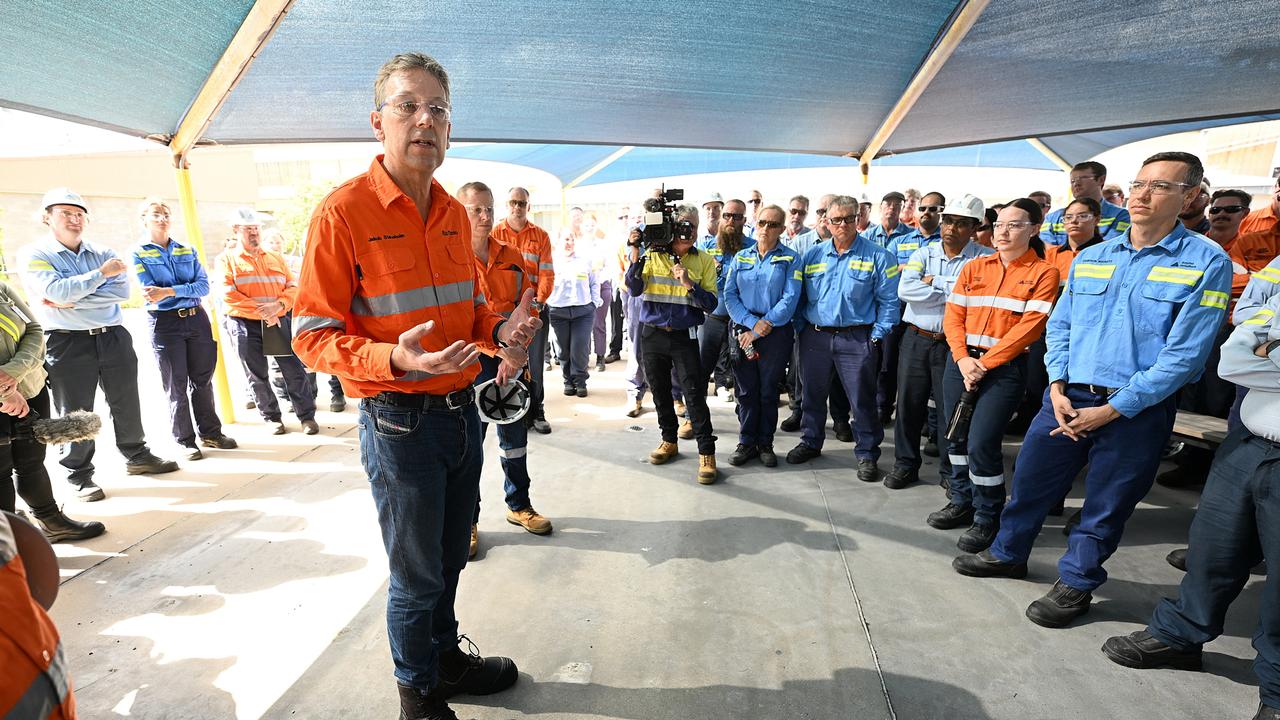 Rio Tinto Chief Executive Jakob Stausholm, during a visit to the Boyne Aluminium smelter at Gladstone in 2023. Stausholm spoke to workers about the companies plans to use solar in transitioning from coal. Pic Lyndon Mechielsen