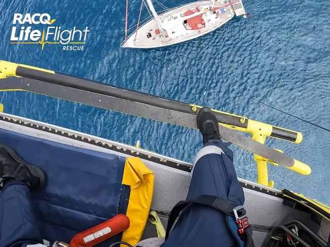 The Bundaberg-based RACQ LifeFlight Rescue helicopter crew has winched a man from a small vessel off Kâ&#128;&#152;gari (Fraser Island), after he suffered a serious medical episode while sailing.