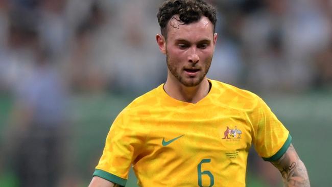 BEIJING, CHINA - JUNE 15: Aiden O'Neill of Australia in action during the international friendly match between Argentina and Australia at Workers Stadium on June 15, 2023 in Beijing, China. (Photo by Di Yin/Getty Images)