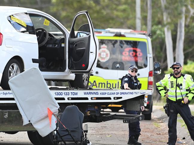 The scene on Anthony Street in KingstonA man aged in his 80s is feared dead following a vehicle and mobility scooter crash south of BrisbaneSaturday February 22, 2025. Picture, John Gass