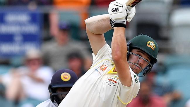 Australia's batsman Travis Head plays a shot during day three of the second Test cricket match between Australia and Sri Lanka at the Manuka Oval. Picture: AFP