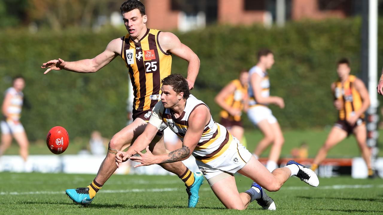 Jackson Callow (back), with Aspley’s Liam Dawson, joined the Hawks in this year’s mid-season draft. Picture: Steve Tanner