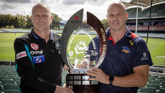 The Crows and Power are working on a potential alternative to the Showdown trophy for Saturday night. Picture: Emma Brasier