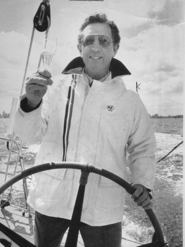 Sir James Hardy toasts his new champagne, 1989.