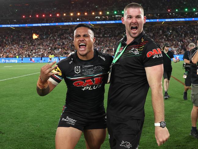 Spencer Leniu (L) won a comp for the Panthers last season. Picture: Matt King/Getty Images